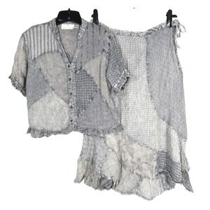SACRED THREADS Acid-Wash PATCHWORK Asymmetrical OUTFIT Top/Skirt TOP-M SKIRT-L
